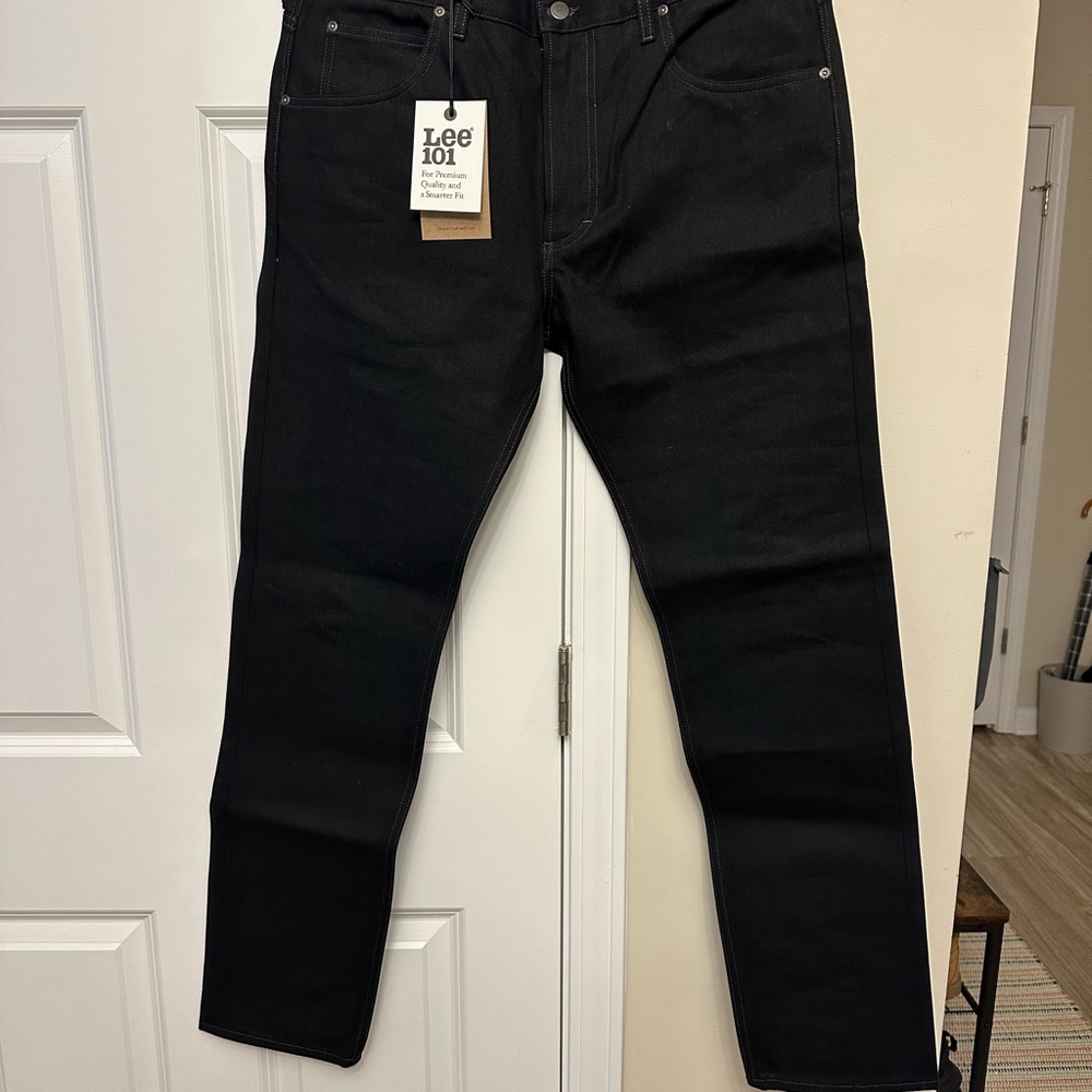 Lee Men's Dark Black Straight Jeans Hard Denim